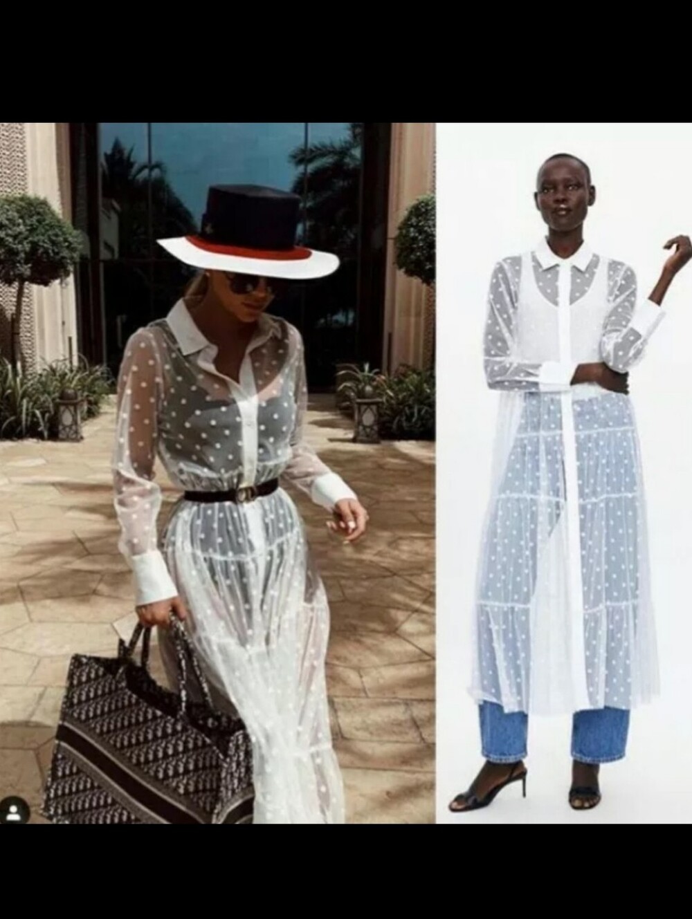 Sheer Polka Dot Long Shirt Dress - White